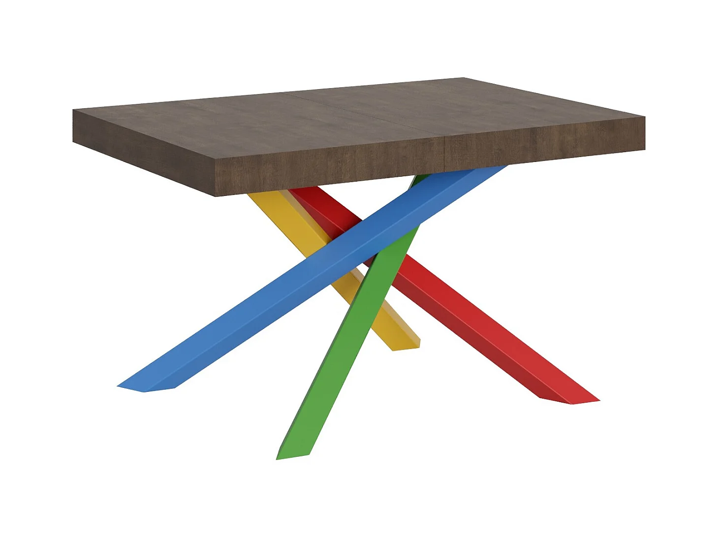 Table extensible design avec pieds entrelacés multicouleurs Artemis-Couleur Marron-130 à 234cm