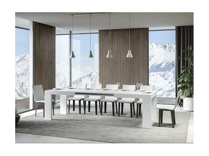 Rechthoekige uitschuifbare tafel 160 tot 264 cm wit Ribo-Voet en steun op zwenkwielen