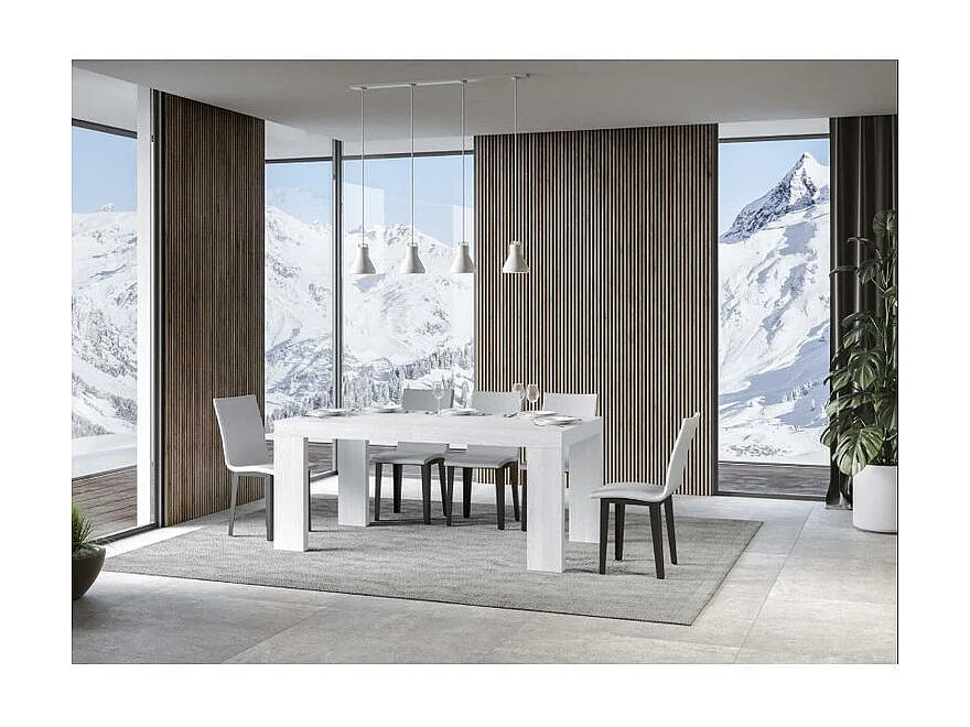 Rechthoekige uitschuifbare tafel 160 tot 264 cm wit Ribo-Voet en steun op zwenkwielen