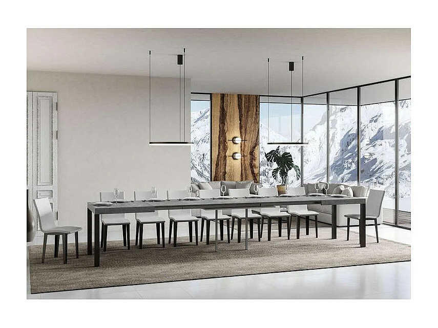 Table à manger extensible Karry-Couleur Gris ciment-4 pieds-130 à 390cm