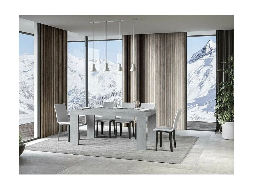 Table à manger extensible bois Ribo-Couleur Gris ciment-Sur roulettes-2 rallonges fines-180 à 284cm