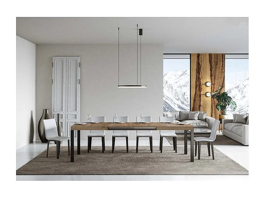 Karry uitschuifbare eettafel-Kleur Natuurlijk-Steun 4 voet-Uitschuifbare breedte