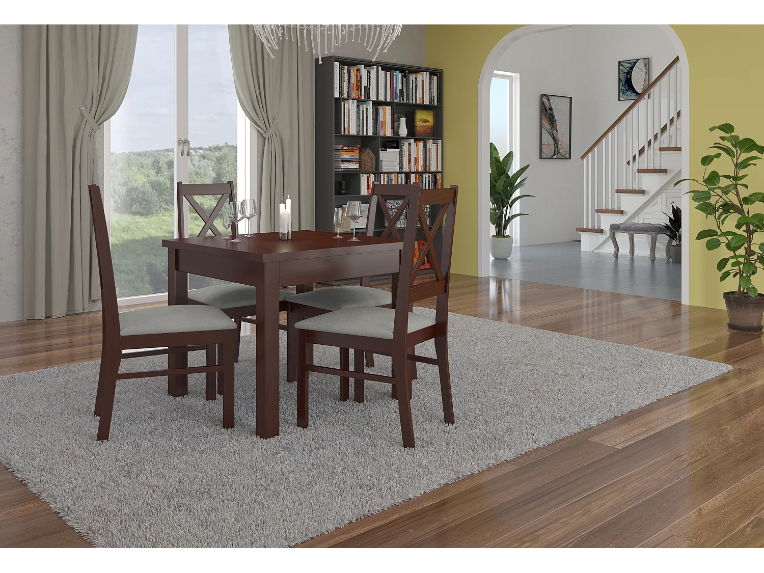 Petite table à manger carrée 80-80cm en bois Noyer foncé Orka