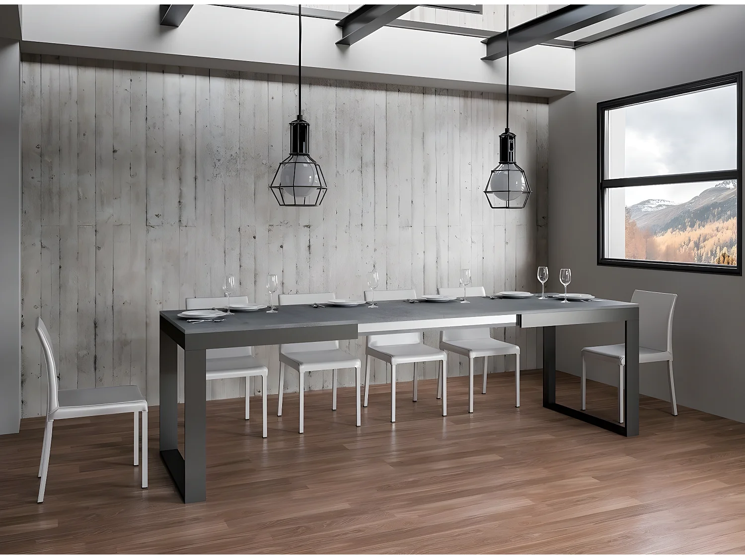 Mesa extensible 180 a 284 cm metal gris hormigón y antracita Likro