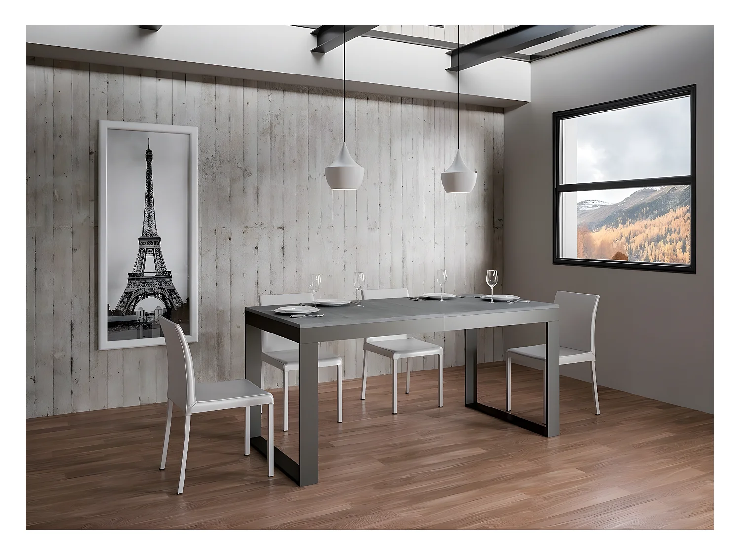 Table extensible 180 à 284cm gris béton et métal anthracite Likro