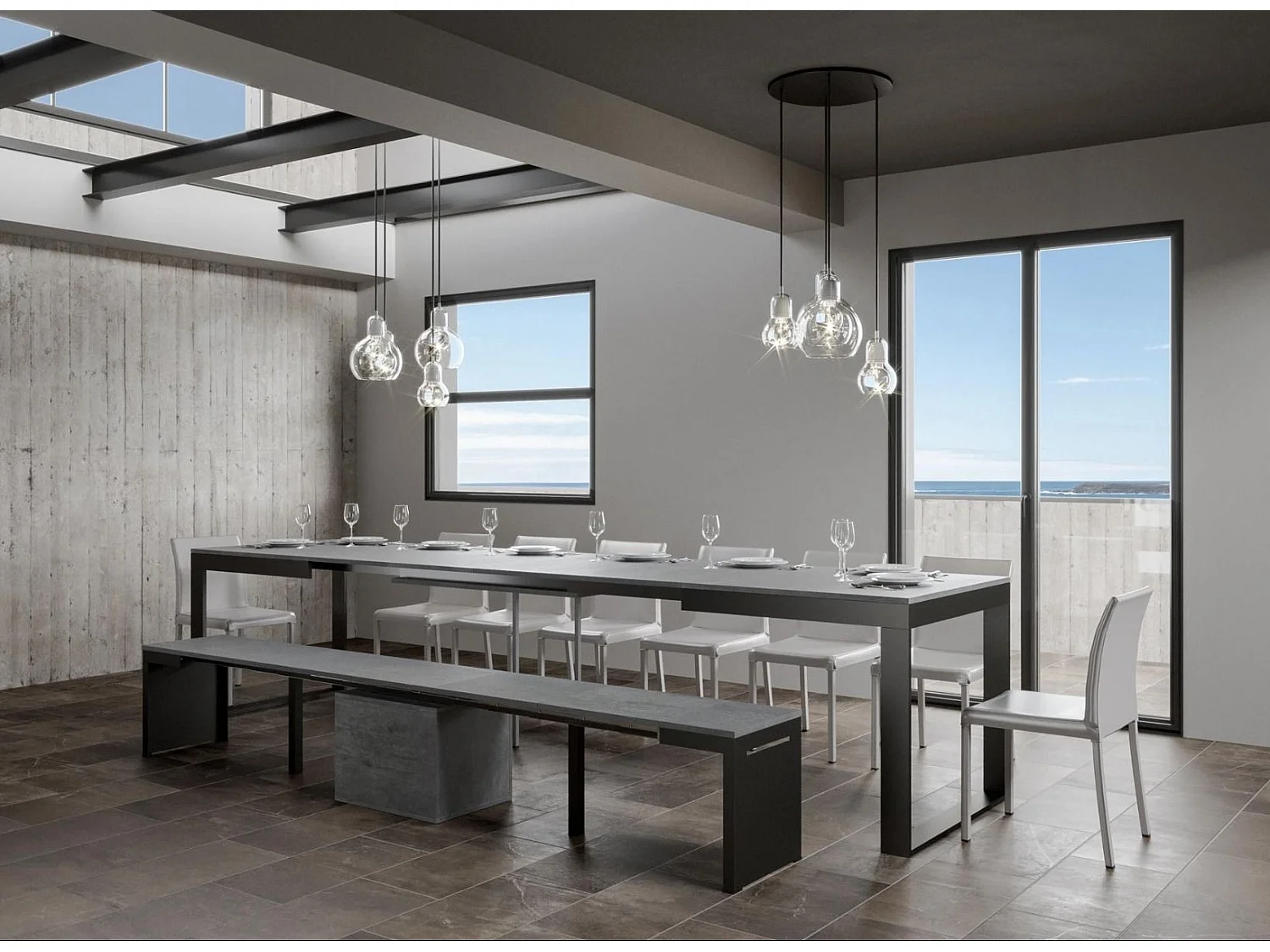 Mesa de comedor extensible tiroz evolución-Gris cemento-2 pies-180 à 284cm