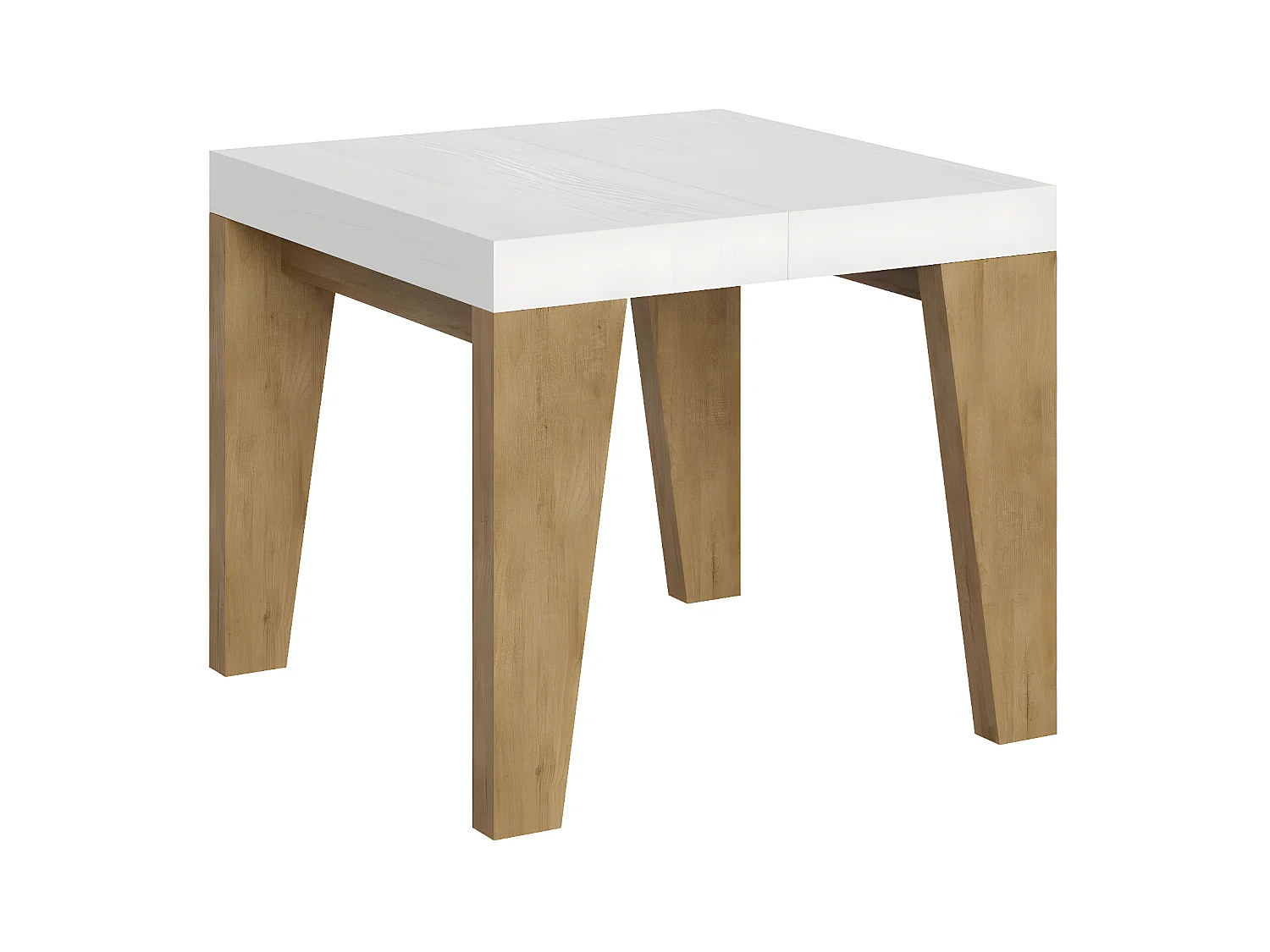 Petite table carrée extensible bois blanc et chêne naturel 90 à 246cm Naxo-4 pieds