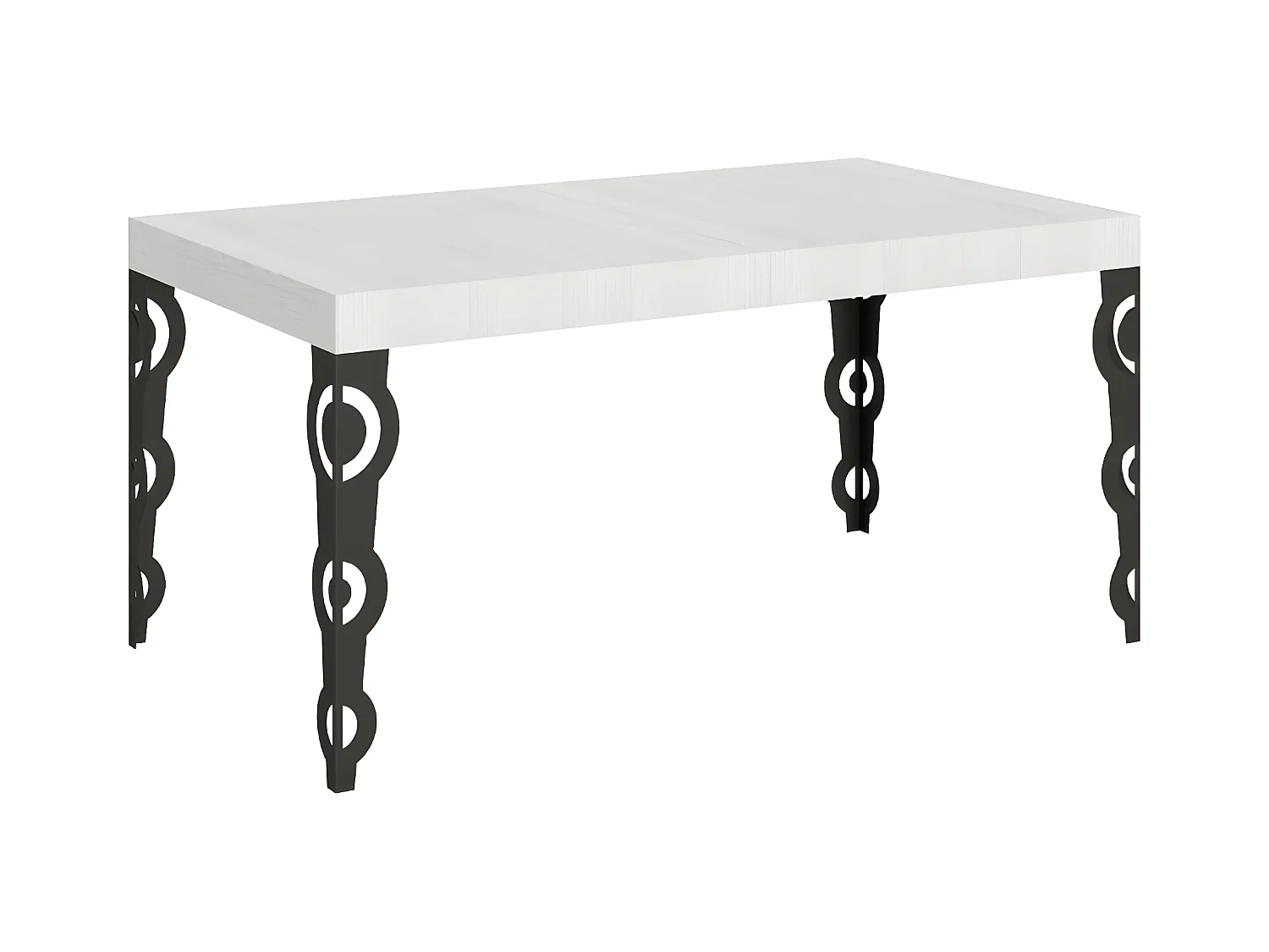 Table rectangulaire extensible orientale 6 à 10 personnes L 160 à 264cm blanc laqué et pieds métal anthracite Kazay