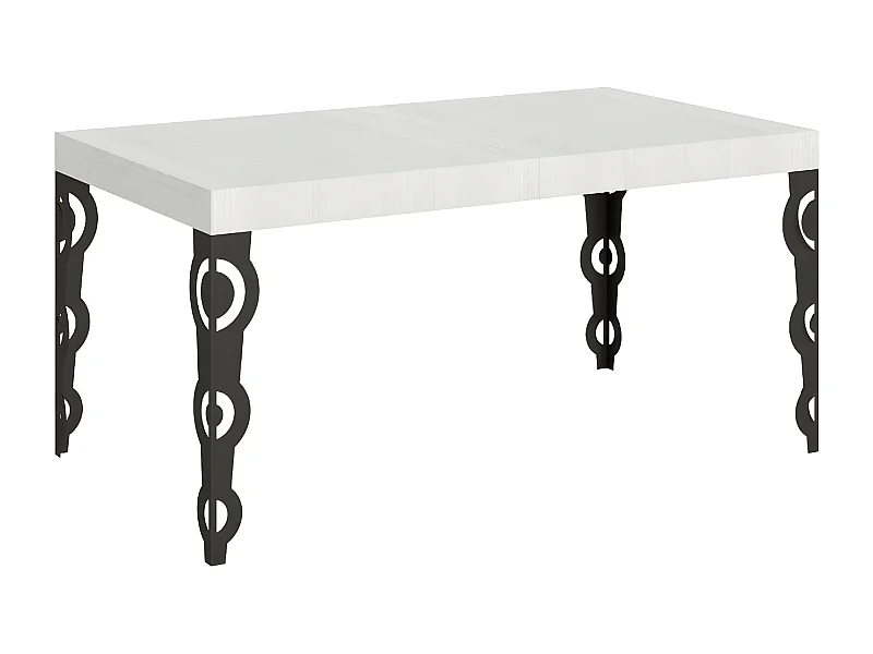 Table rectangulaire extensible orientale 6 à 10 personnes L 160 à 264cm blanc laqué et pieds métal anthracite Kazay