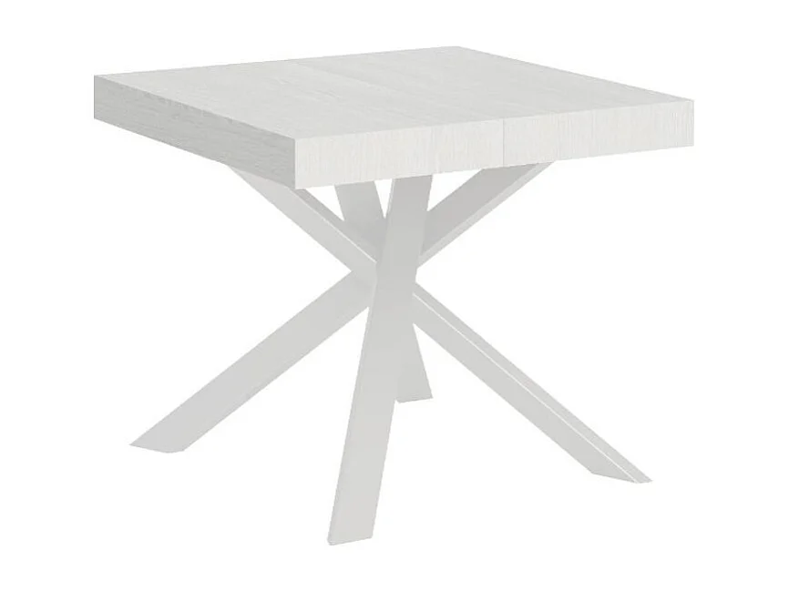 Mesa extensible cuadrada pequeña 90x90/194 cm patas acero blanco Karzy-Color Gris cemento