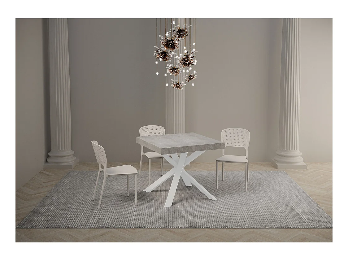 Petite table carrée extensible 90x90-194 pieds acier blanc Karzy-Couleur Gris ciment