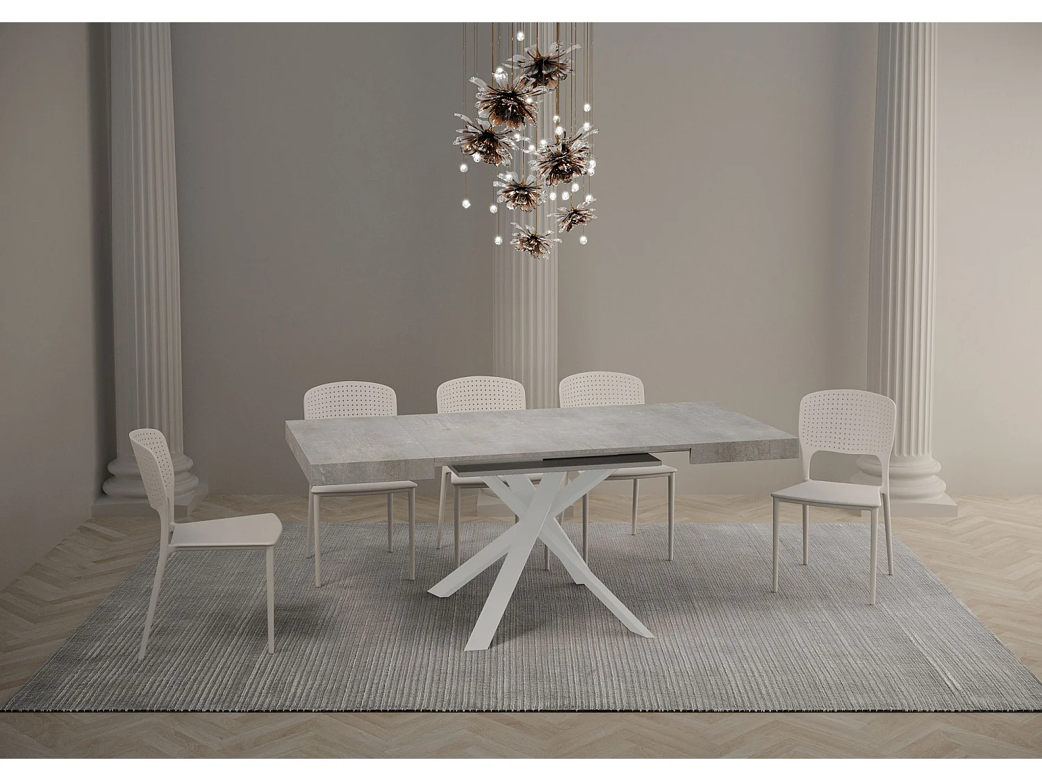 Petite table carrée extensible 90x90-194 pieds acier blanc Karzy-Couleur Gris ciment