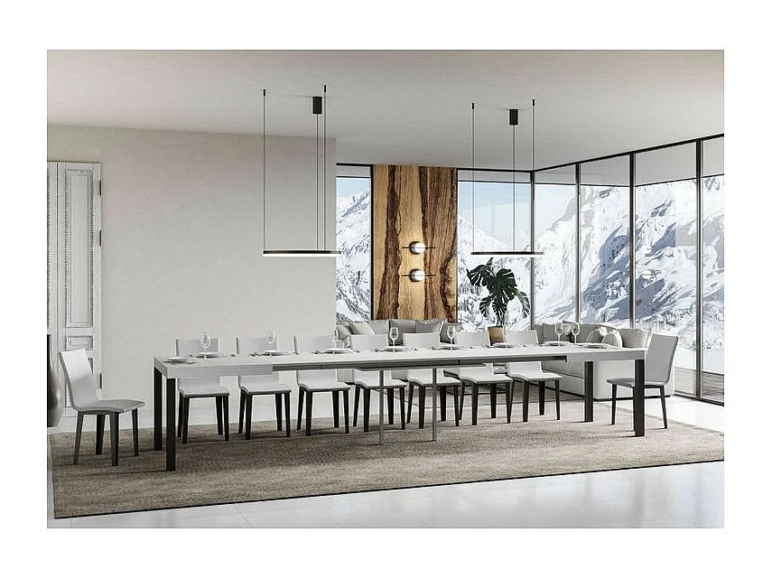 Table à manger extensible Karry-Couleur Blanc-4 pieds-160 à 420cm