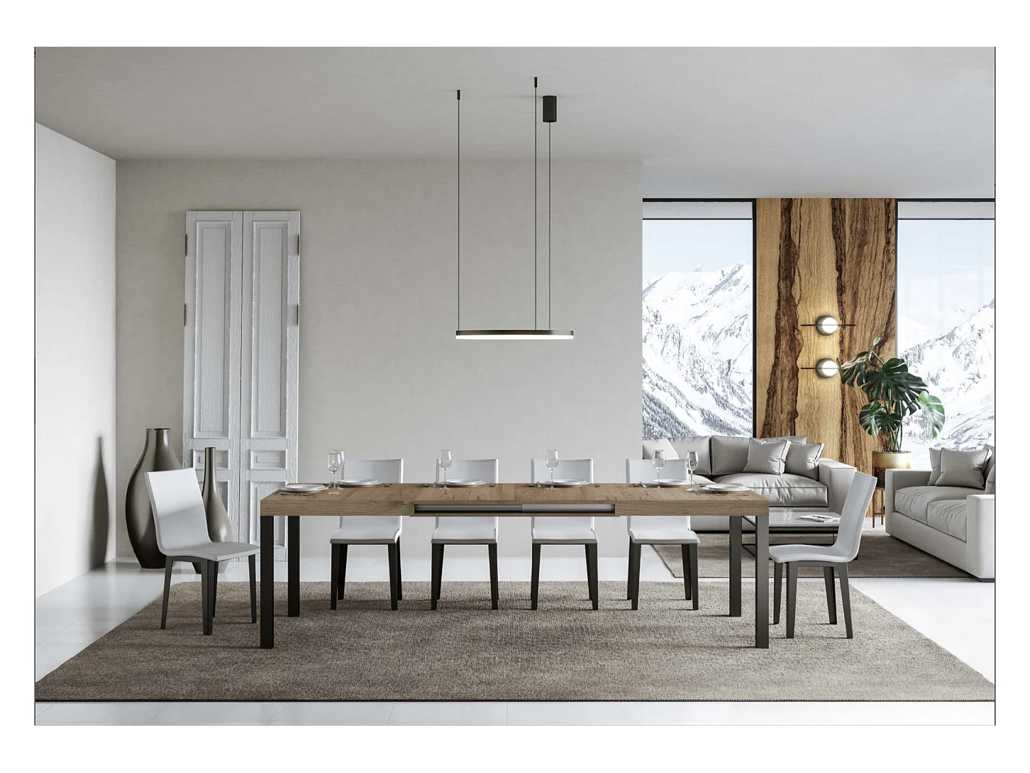 Table à manger extensible Karry-Couleur Blanc-4 pieds-160 à 420cm