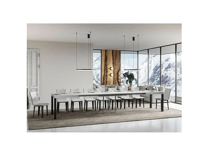 Table à manger extensible Karry-Couleur Blanc-4 pieds-160 à 420cm