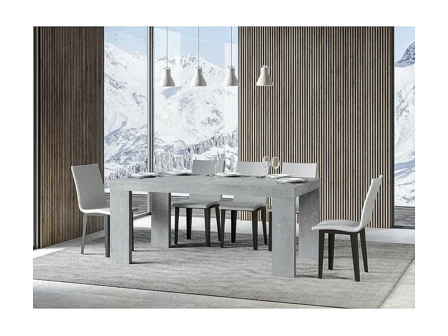 Table à manger extensible bois Ribo-Couleur Gris ciment-4 pieds-5 rallonges fines-160 à 420cm