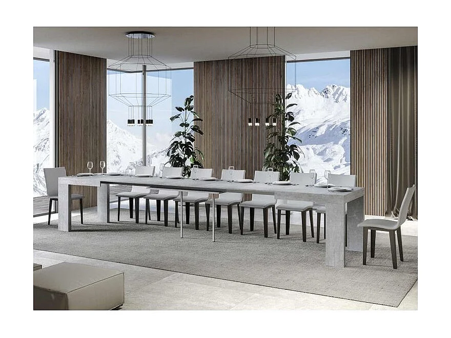 Rechthoekige uitschuifbare tafel 160 tot 420 cm betongrijs Ribo-Steun 4 voet