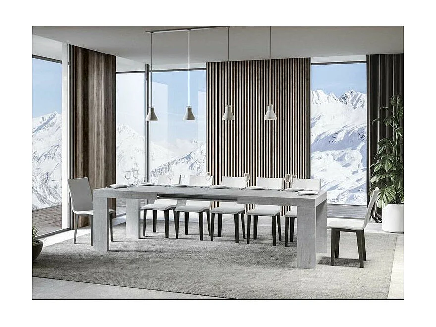 Rechthoekige uitschuifbare tafel 160 tot 420 cm betongrijs Ribo-Steun 4 voet