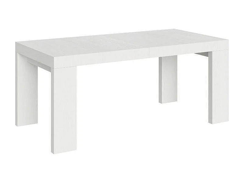 Table à manger extensible bois Ribo-Couleur Blanc-4 pieds-5 rallonges fines-180 à 440cm