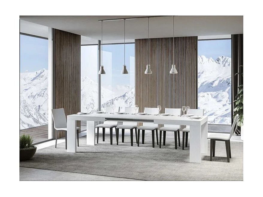 Rechthoekige uitschuifbare tafel 180 tot 440 cm witte essen Ribo-Steun 4 voet