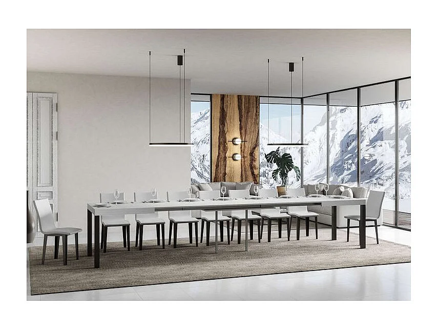 Table à manger extensible Karry-Couleur Blanc-2 pieds-130 à 390cm