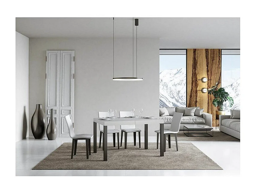 Table à manger extensible Karry-Couleur Blanc-2 pieds-130 à 390cm