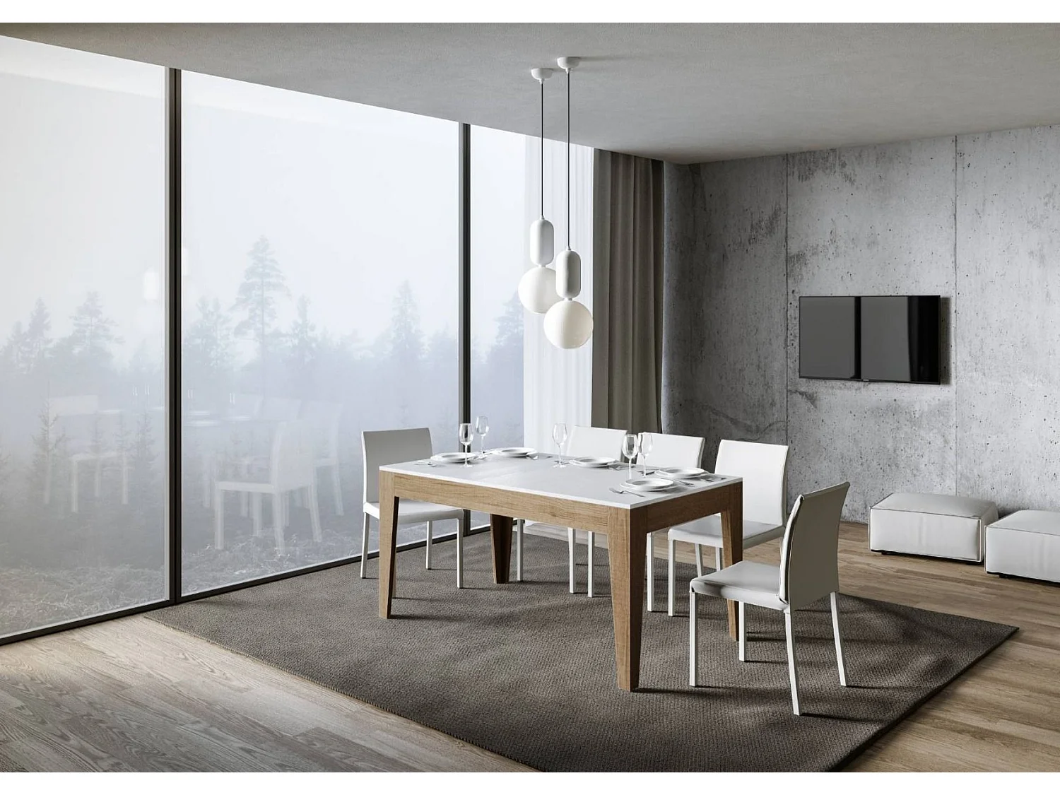 Table rectangulaire extensible 160-220cm bois clair et blanc Mixa