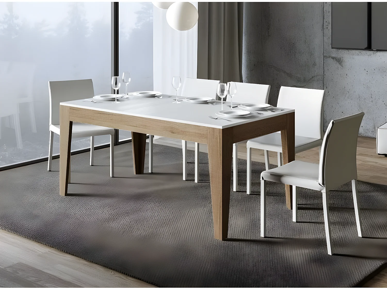 Table rectangulaire extensible 160-220cm bois clair et blanc Mixa