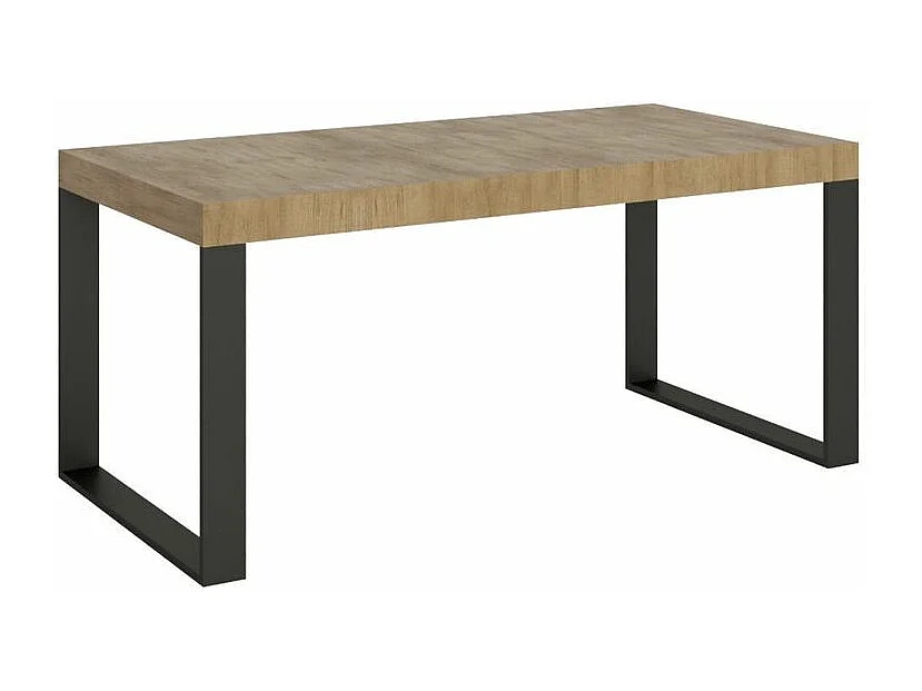 Table à manger extensible Tiroz-Couleur Naturel-2 pieds-5 rallonges épaisses-180 à 440cm