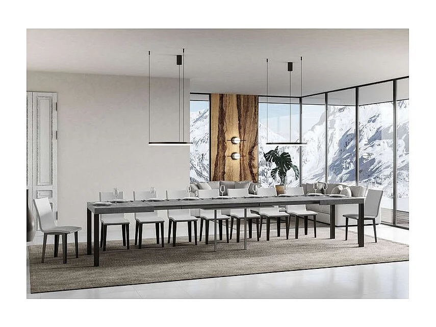 Table à manger extensible Karry-Couleur Gris ciment-2 pieds-130 à 390cm