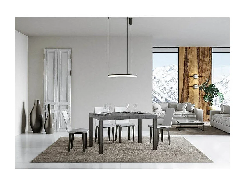 Table à manger extensible Karry-Couleur Gris ciment-2 pieds-130 à 390cm