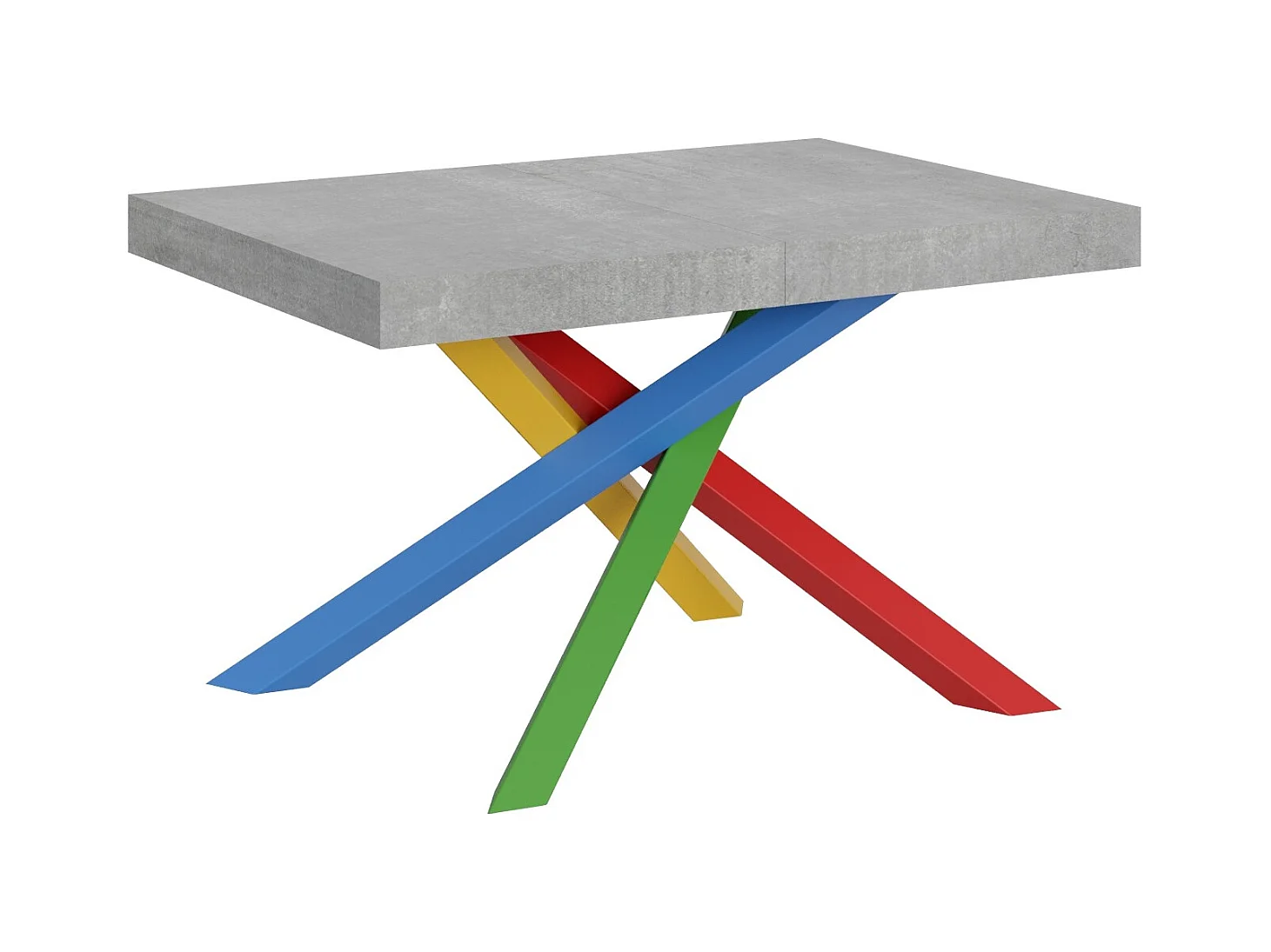 Table extensible design avec pieds entrelacés multicouleurs Artemis-Couleur Gris ciment-130 à 234cm