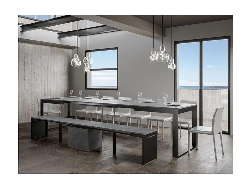 Mesa de comedor extensible tiroz evolución-Gris cemento-4 pies-180 à 440cm
