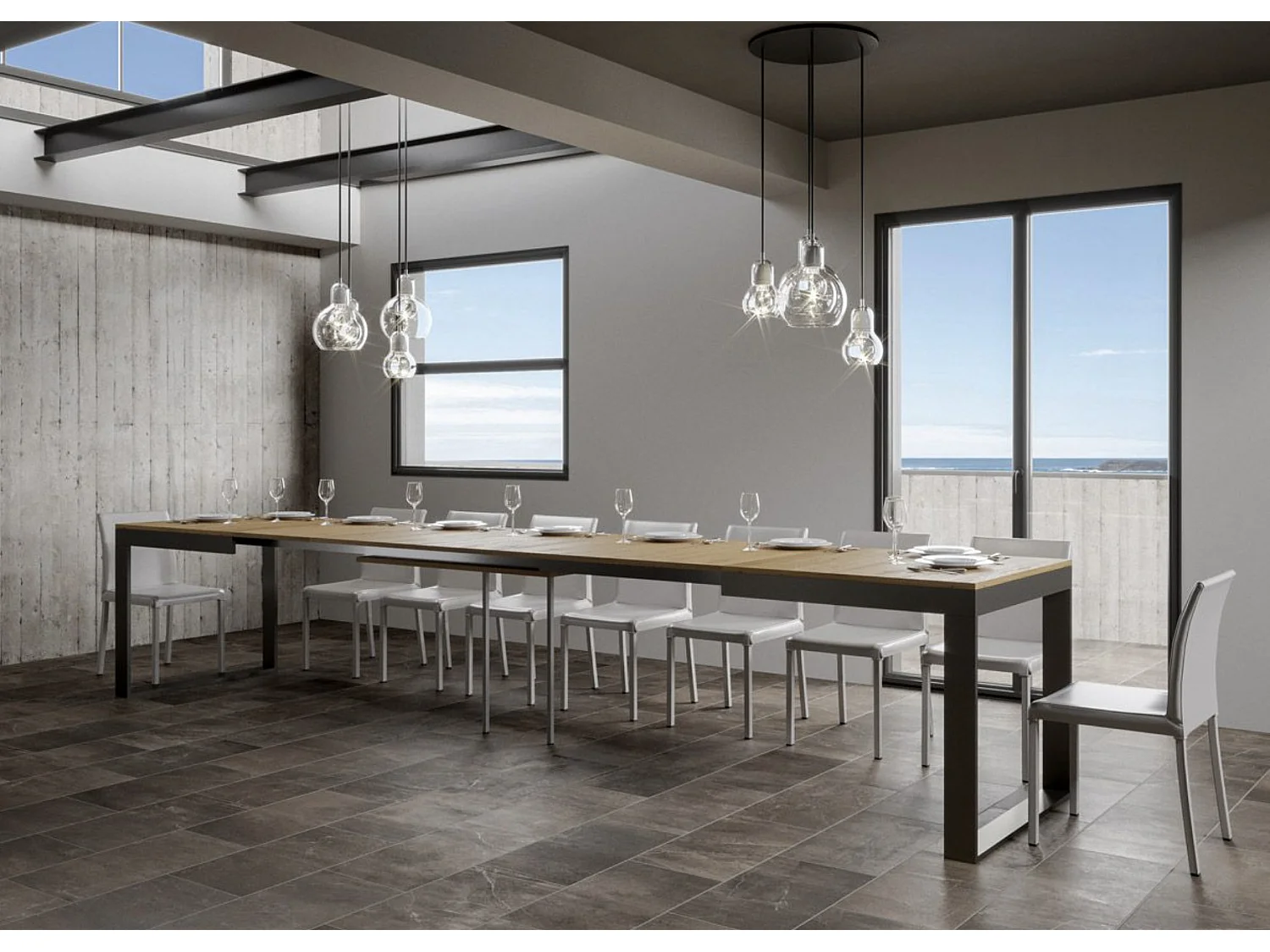 Mesa de comedor extensible tiroz evolución-Gris cemento-4 pies-180 à 440cm