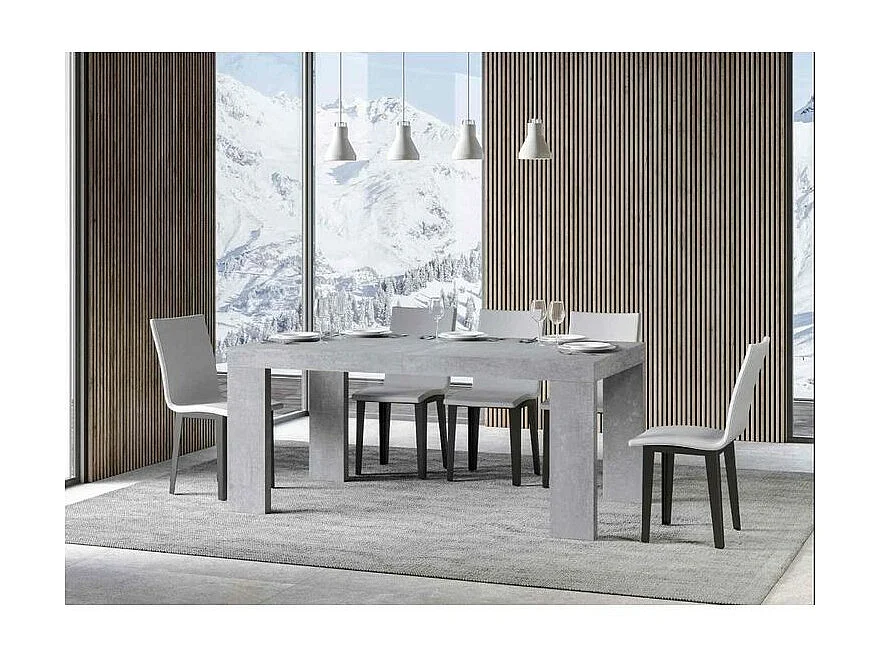 Table à manger extensible bois Ribo-Couleur Gris ciment-4 pieds-2 rallonges fines-180 à 284cm