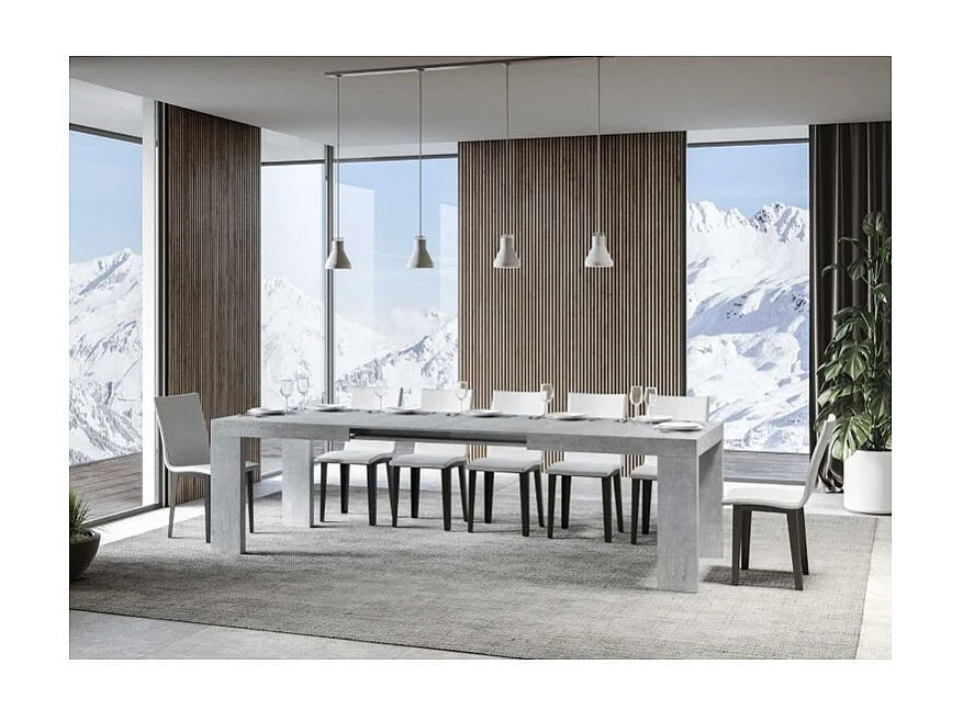 Rechthoekige uitschuifbare tafel 180 tot 284 cm betongrijs Ribo-Steun 4 voet