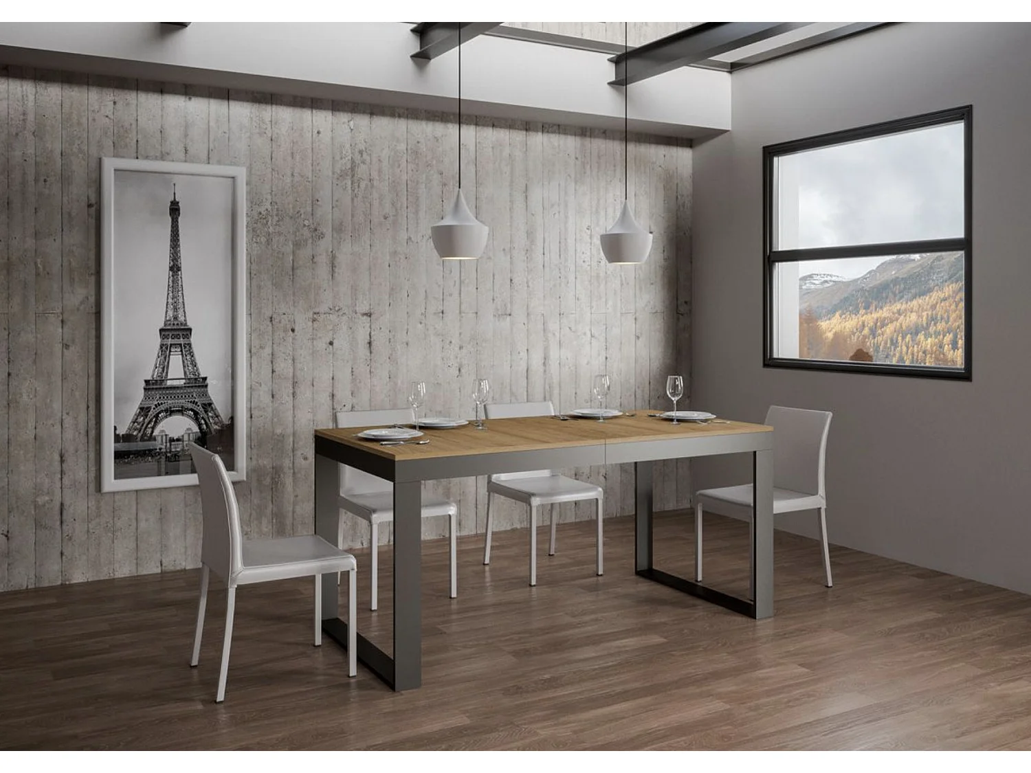 Table à manger extensible Tiroz evolution-Naturel-Sur roulettes-180 à 440 cm