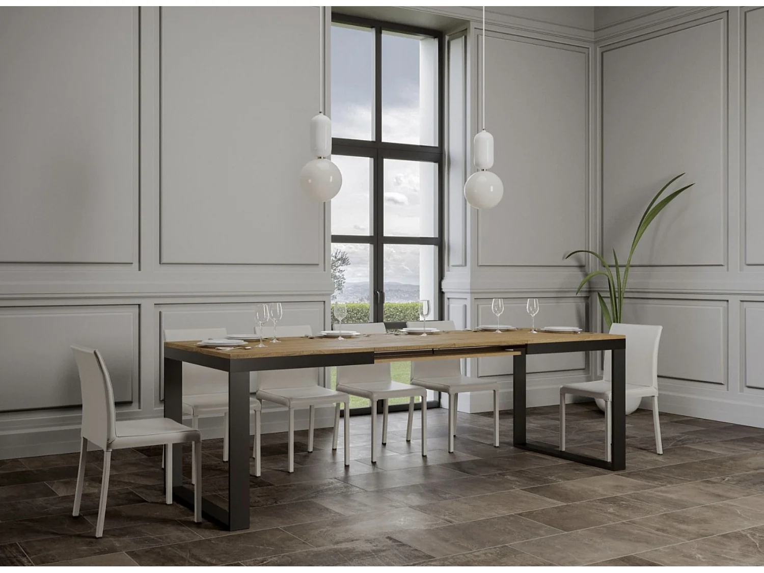 Table à manger extensible Tiroz evolution-Naturel-Sur roulettes-180 à 440 cm