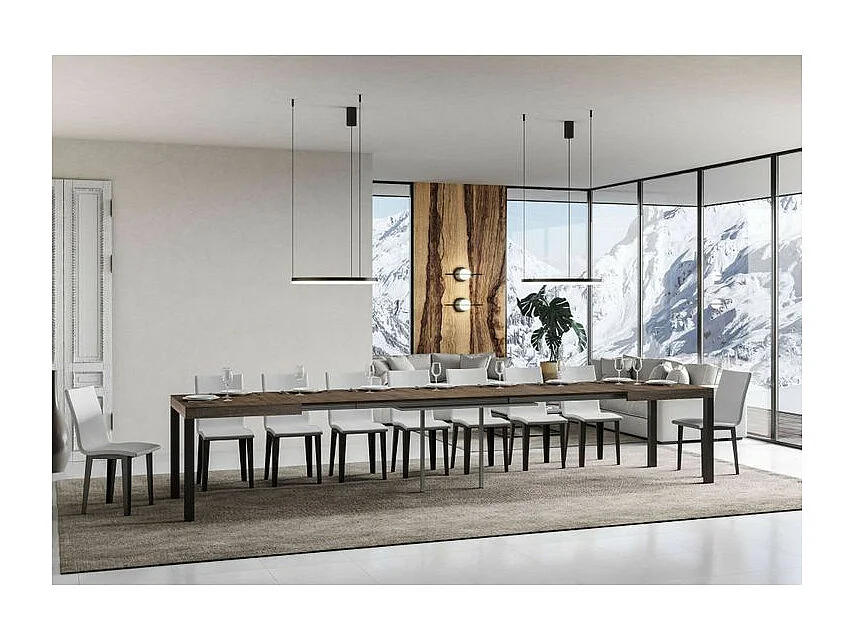 Karry uitschuifbare eettafel-Kleur Bruin-Steun 4 voet-Uitschuifbare breedte