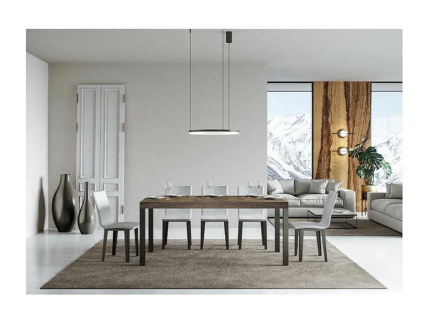 Mesa de comedor extensible Karry-Color Marrón-Soporte 4 pies-Ancho extensible