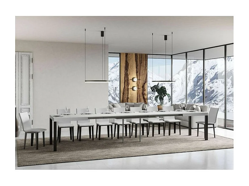 Table à manger extensible Karry-Couleur Blanc-4 pieds-180 à 440cm