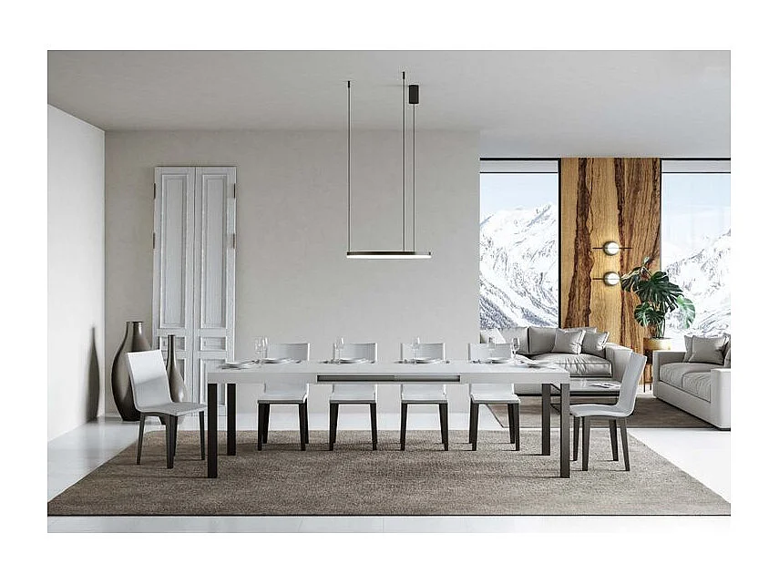 Table à manger extensible Karry-Couleur Blanc-4 pieds-180 à 440cm