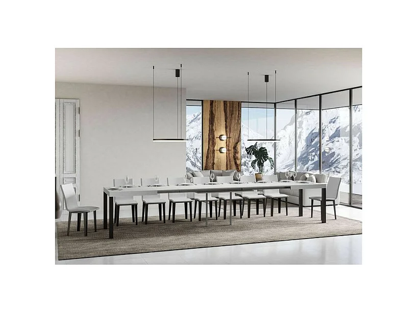 Table à manger extensible Karry-Couleur Blanc-4 pieds-180 à 440cm