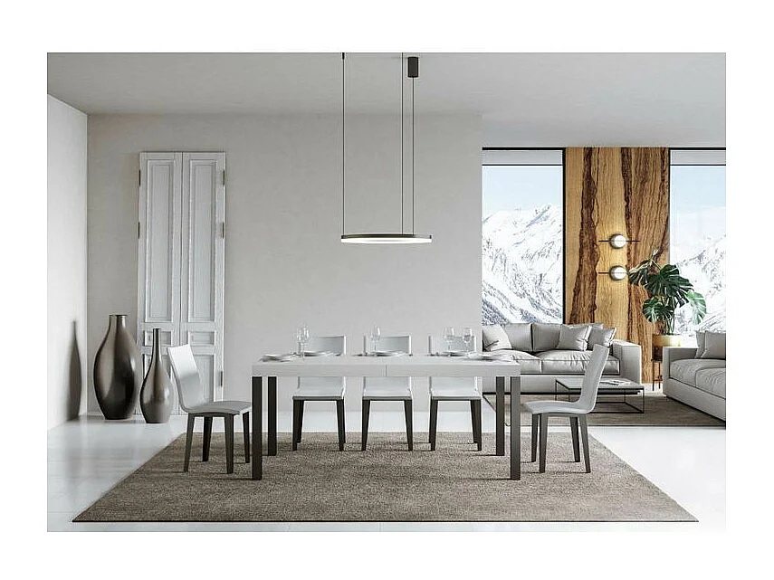 Table à manger extensible Karry-Couleur Blanc-4 pieds-180 à 440cm