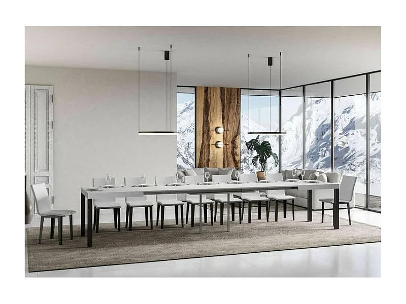 Table à manger extensible Karry-Couleur Blanc-4 pieds-180 à 440cm