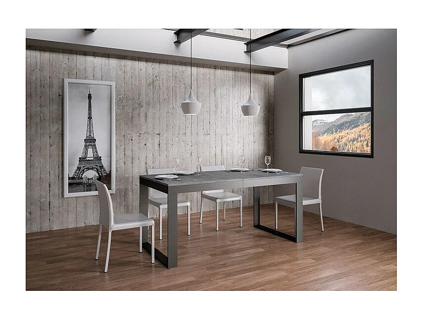 Mesa de comedor extensible tiroz evolución-Gris cemento-Base y soporte con ruedas-180 à 440cm