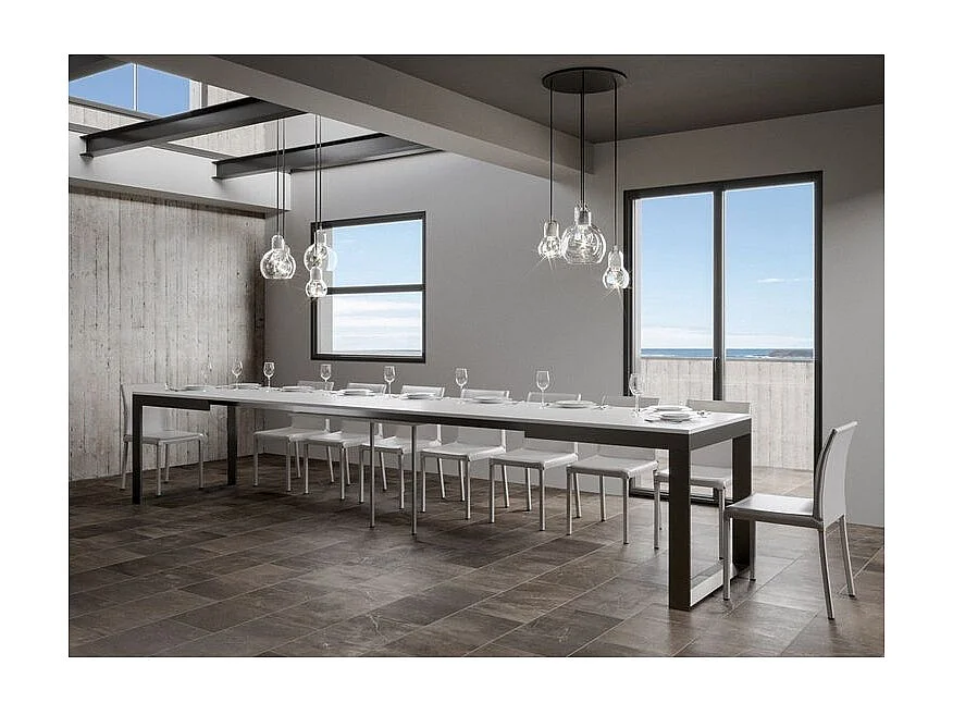 Mesa de comedor extensible tiroz evolución-Blanco-Base y soporte con ruedas-180 à 440cm