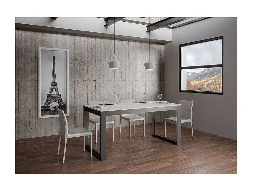 Mesa de comedor extensible tiroz evolución-Blanco-Base y soporte con ruedas-180 à 440cm