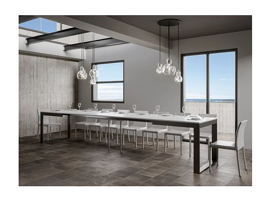 Mesa de comedor extensible tiroz evolución-Blanco-Base y soporte con ruedas-180 à 440cm