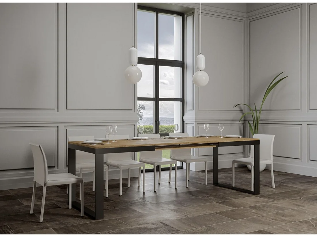 Mesa de comedor extensible tiroz evolución-Blanco-Base y soporte con ruedas-180 à 440cm